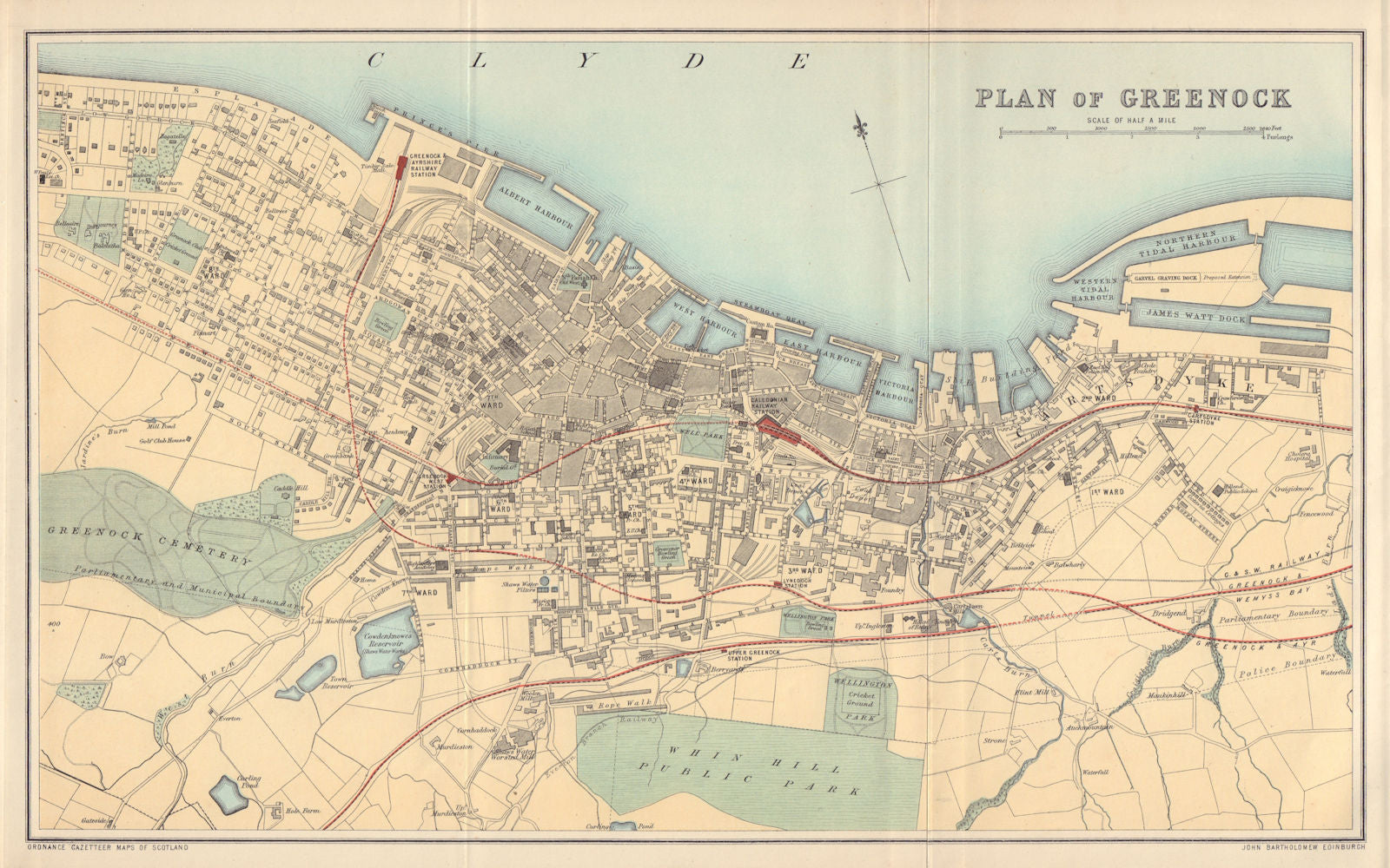 GREENOCK antique town plan. Scotland. BARTHOLOMEW 1895 old map chart